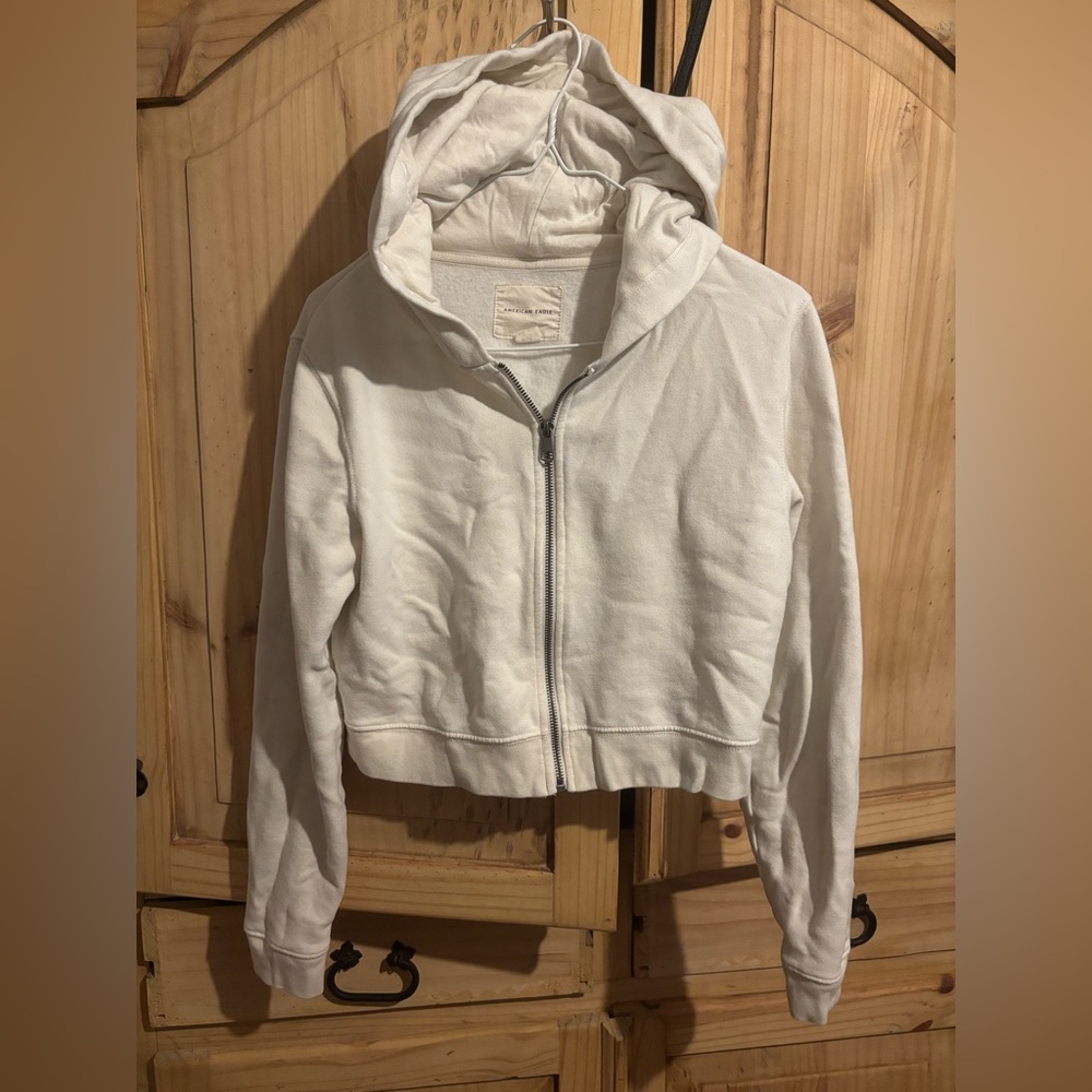 American Eagle Outfitters Cream Zip-Up Crop Hoodie